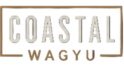 The logo for Coastal Wagyu, featuring the words 'COASTAL WAGYU' in white serif lettering inside a thin gold rectangular border, set against a solid black background.